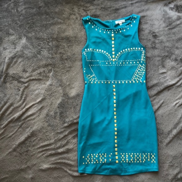 Alythea Dresses & Skirts - Studded mini dress. Teal.